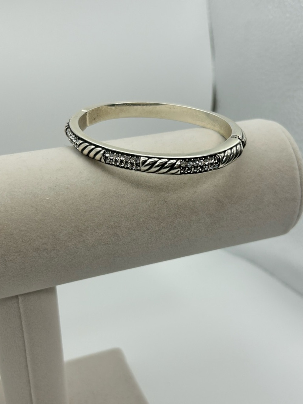 Brighton Sacred Love Bracelet Silver Plated Hinged Clear Crystals Rope Design - Picture 7 of 14